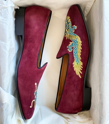 $930 Gucci Dragon Embroidered Suede Loafers Drivers Slip On Shoes