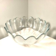 BLENKO  10" Lotus Petal Bowl In Sparkling Clear 14 petal art glass vintage MCM 