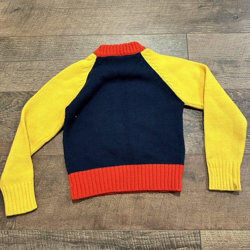 Vintage 70s Alfredo Boys Sweater Size 5 Bright Yellow Red Blue Stop Pullover - Picture 6 of 7