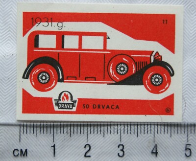 Vintage Matchbox Label - Drava - Vintage Car - 1931g