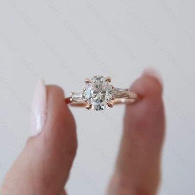 2.50 CTW Oval VVS1 Moissanite Three Stone Engagement Ring 14k Yellow Gold Plated