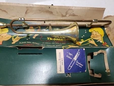 Vintage Emenee The Golden Trombone With Paperwork-  Musical Toys New York RARE