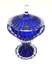 NEW ROGASKA CROWN JEWEL ROYAL COBALT BLUE CRYSTAL GLASS CANDY BOWL,DISH SLOVAKIA