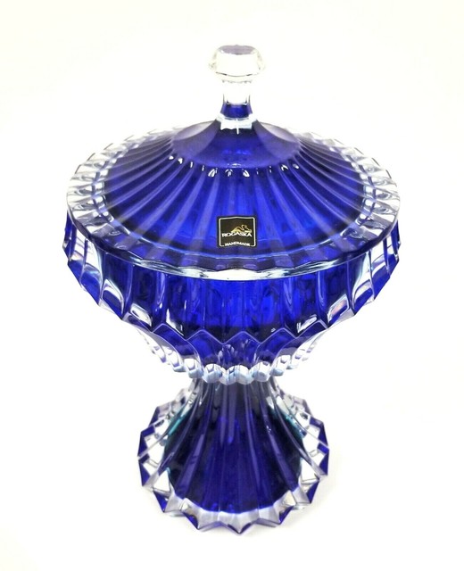NEW ROGASKA CROWN JEWEL ROYAL BLUE CRYSTAL GLASS CANDY BOWL,DISH