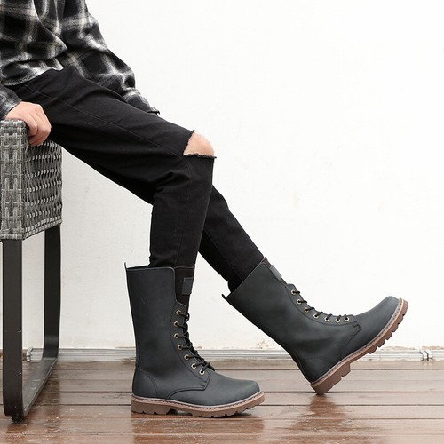 Botas Oxford de cuero real para hombre a media pantorrilla con cordones planas botas de montar de caballero - Imagen 4 de 20
