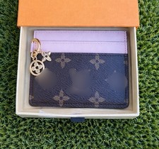 Pink Monogram Brown Pink Leather Id Holder With Key Ring