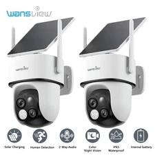 2 Pack Wansview Wireless Dual-Cam Solar Security Camera 360°PTZ Human Detection