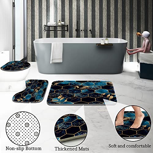 4 Pcs Bathroom Shower Curtain Set,Bathroom Sets with Rugs(Bath Mat,U Shape  - Picture 5 of 7