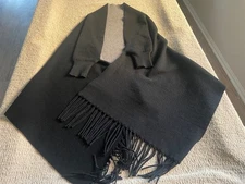 Virginia Wolf Reversible Black/Gray Fringe Wrap Poncho One Size