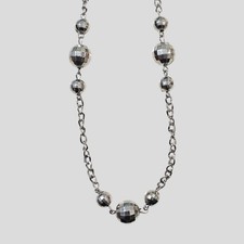 Silver Tone Eyeglass Chain 24" Faceted Bead Glasses Holder Necklace Beaded