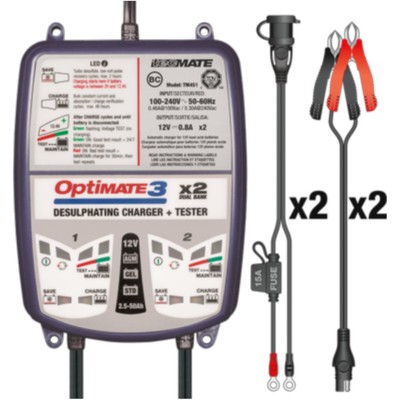 OptiMATE 3 x 2 Ladegerät für zwei 12V-Batterien optimal für Motorsport und Pfleg