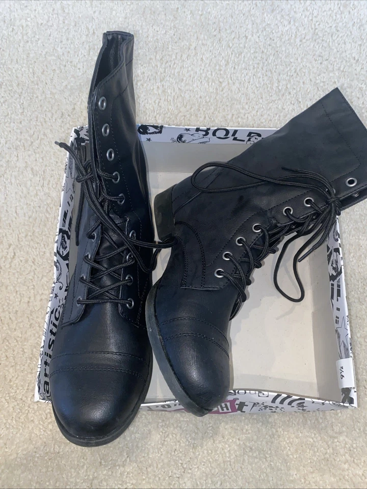 Botas de Combate Brash Talla 9.5 Negras Atar Cuero Sintético Foto 2 de 4