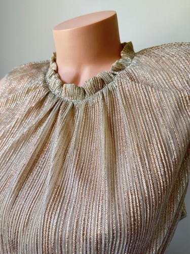 Abito midi Draper James RSVP senza maniche a strati XL oro scintillante lucido glam festa - Foto 5 di 15