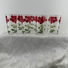Vintage Federal Glass Tumblers Floral Set 7 Excellent Mid Century Modern Retro