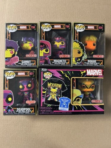 Marvel Blacklight Funko Pop Set of 5 w/ Wolverine XL Shirt - Target Exclusive