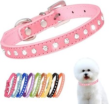 Rhinestone Dog Collar Suede Leather Crystal Diamond Colorful Bling Girl Puppy...