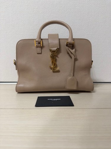 YSL Saint Laurent Baby Cabas Handbag Shoulder Bag Beige Leather Logo no-Strap