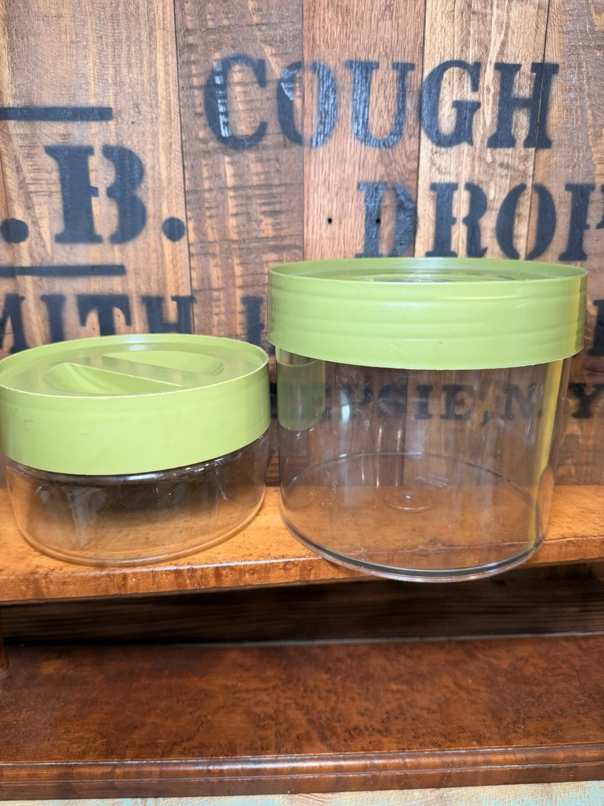 Vintage Bee Plastics Large Canister And Pyrex Small Glass Canister Avocado