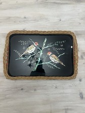 Vintage Art Deco Reverse Painted Glass Serving Tray Small Birds