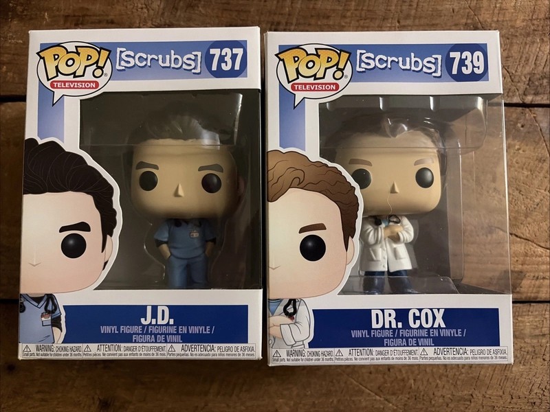 Funko POP! Scrubs #737 J.D. & #739 Dr. Cox VAULTED (Great Condition - See Pics)