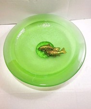 George Bucquet Green Art Glass Gold Fish Bowl Massive 18" Cast Signed 2000