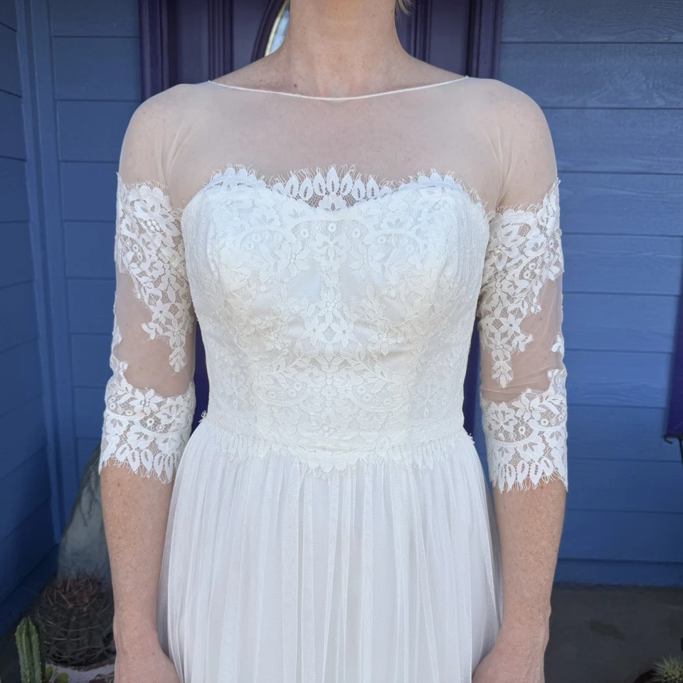 Vestido de novia Galina manga 3/4 marfil ilusión talla 4 David WG3817 Foto 2 de 4