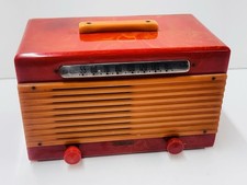 VTG GAROD 6AU1 COMMANDER CATALIN RADIO IN RED & YELLOW DECO TUBE RADIO