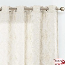 Farmhouse Linen Blend Light Filtering Embroidered Leaf Curtains Grommet Panels