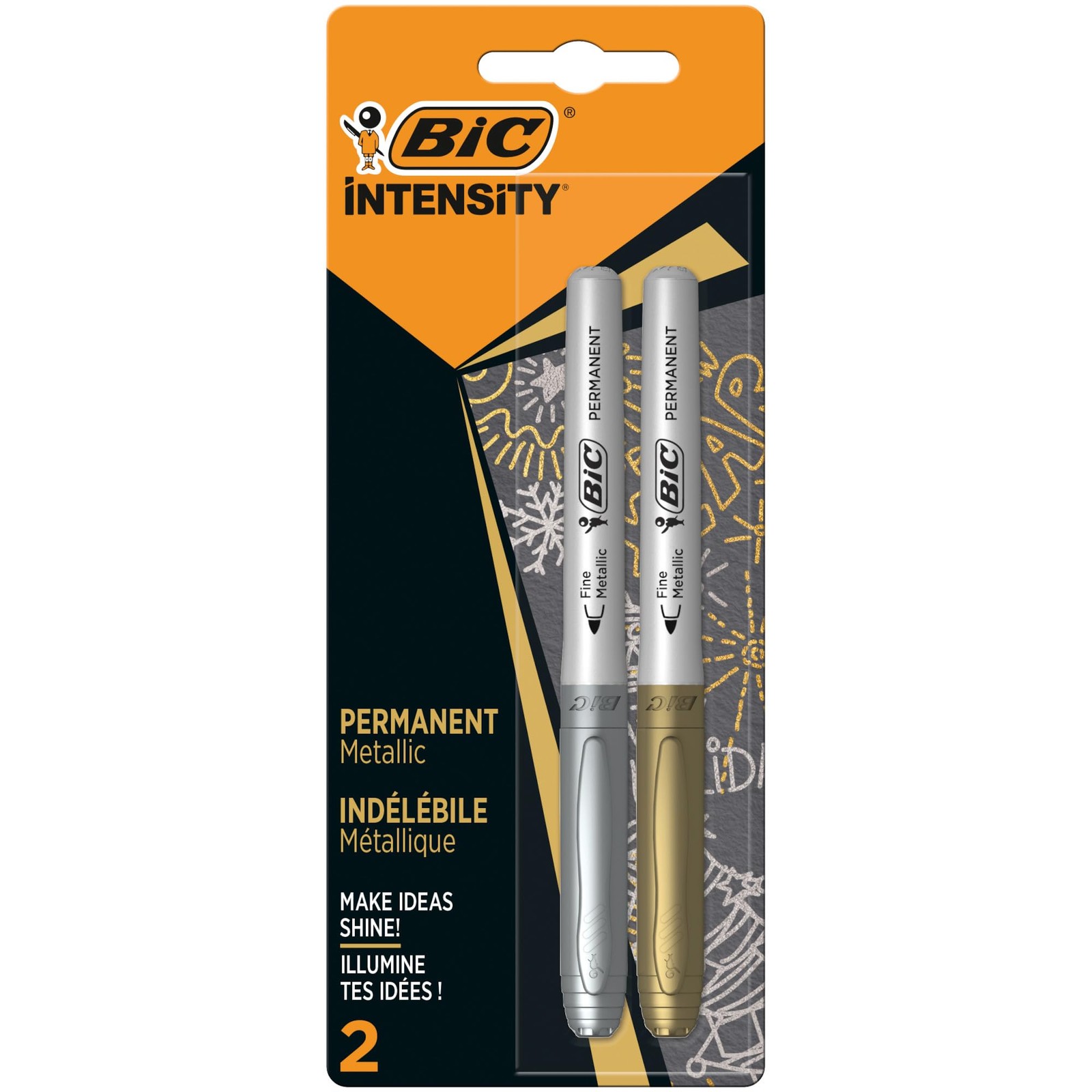 Bic Permanent Markers, Fine Pt, 6PK.BX, Metallic Gold/Silver