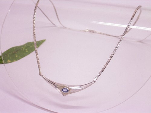 925 SILVER NECKLACE WITH SYNTH. BLUE SPINEL, MANUFACTURER: TEKA PFORZHEIM - Picture 1 of 8