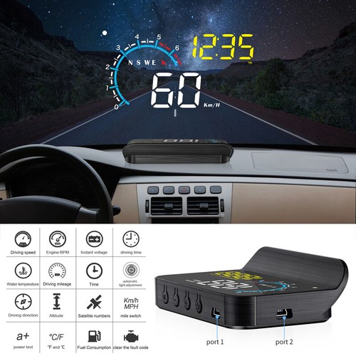 Car GPS OBD2 Speedometer HUD Vehicle Head UP Display Integrated Button Design - Foto 5 di 11