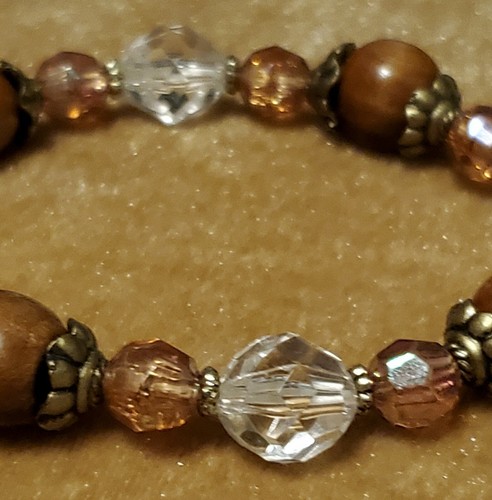 Pulsera elástica hecha a mano transparente redonda cuentas brillantes marrón café claro - Imagen 2 de 2