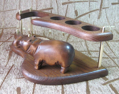 Bottle Glass Shots Desktop Holder Rack crafted Wooden art handmade Hippopotamus
