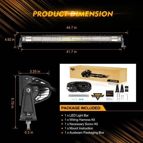 AUXBEAM Curved 42"Inch LED Light Bar Driving Combo Lamp Amber/White & Wiring 40" - Picture 8 of 12