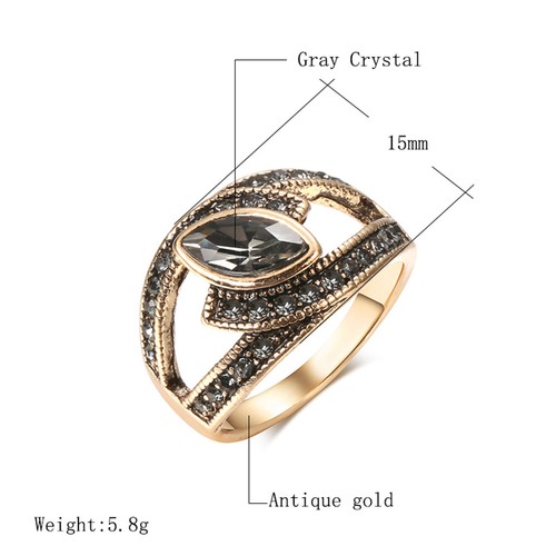 Boho Ethnic Bride Wedding Crystal Ring Antique Gold Color Big Stone Rings For - Picture 17 of 23