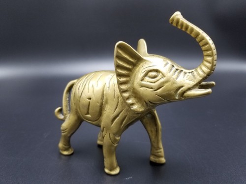2 De Colección ELEFANTES DE LATÓN Estatua Tronco-Buena Suerte-Símbolo Feng Shui, con colmillos JDE - Imagen 8 de 12