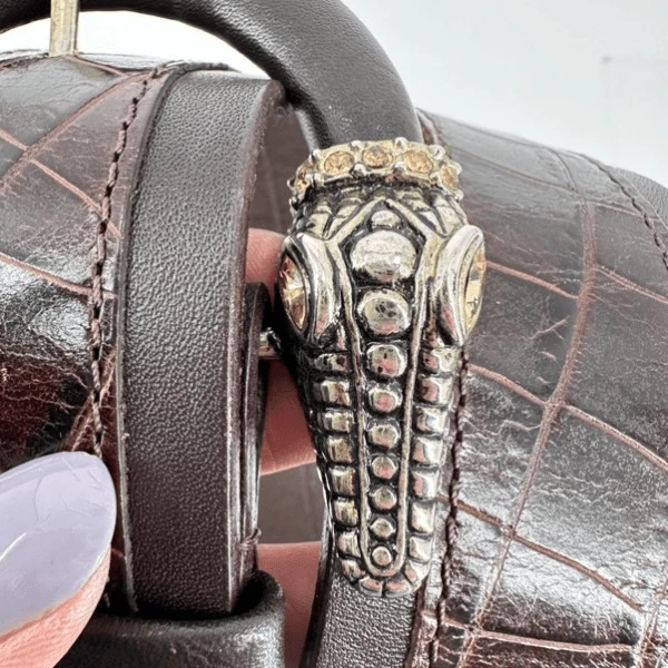 Cinturón Carlisle Para Mujer Cuero Cabeza de Cocodrilo Cola Estrás Hebilla Marrón XS Foto 2 de 4