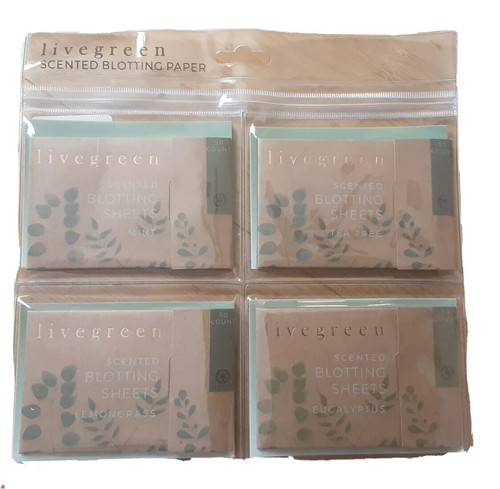 Livegreen Assorted Facial Oil Blotting Paper, Tea Tree/Lemongrass,200 Sheet, NEW
