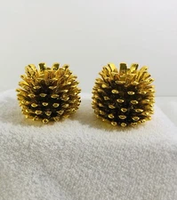 Pinecone Candle Holders Pair, Gold Tone Heavy Taper Candlesticks - Never Used