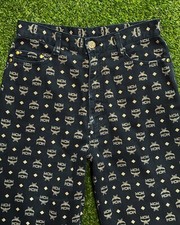 Vintage MCM LOGO Monogram ALL OVER navy Jeans Pants Women 27