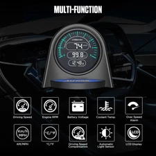 Car OBD2 HUD Display Digital Speedometer Overspeed Alarm RPM Temp Gauge kmh/mph