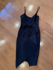 Saints + Secrets Asymmetrical Little Black Dress – Size M – Elegant Ruched Bow