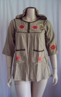 E29 SACRED THREADS PRAIRIE Embroidery Brown TOP/SHIRT Medium