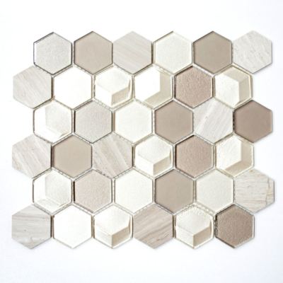 Glasmosaik Natursteinmosaik Mosaikfliese Hexagon Hellgrau 11D-44_f | 10 Matten