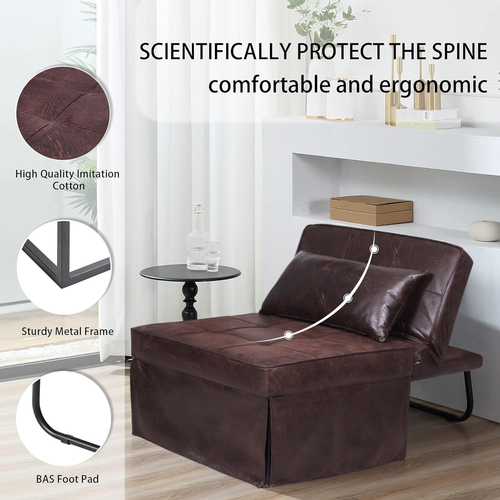 Sofa Bed, 4 in 1 Multi-Function Folding Ottoman Breathable Linen Couch Bed with - Picture 3 of 12