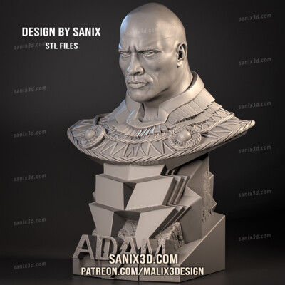 BLACK ADAM, DC COMICS, BUST, 70-200mm, FAN ART, 3D-DRUCK, STATUE, ABE3D, MFW