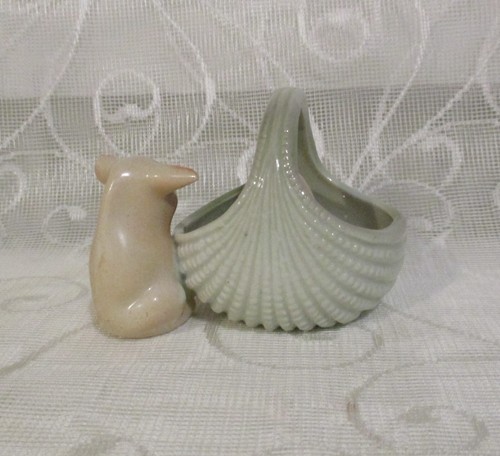 Antique German Pink Pig Fairing 2 Pigs With Basket - Picture 3 of 9