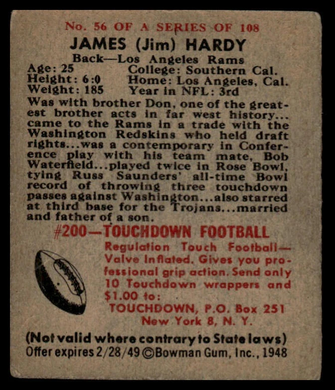 1948 Bowman #56 Jim Hardy - Image 2 of 2