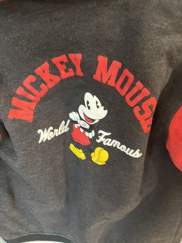 Disney Mickey Mouse Letterman Jacket Zip Hoodie Youth Red Black sherpa lined - Picture 7 of 22