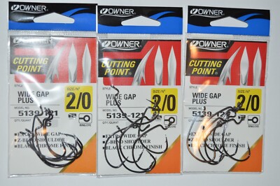 3 packs owner cutting point hook extra wide gap plus 2/0 5139-121 black chrome